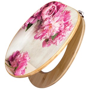 Banjado WC-Sitz aus Bambus mit Pfingstrosen-Motiv. Toilettendeckel aus Holz mit Universal Scharnieren.