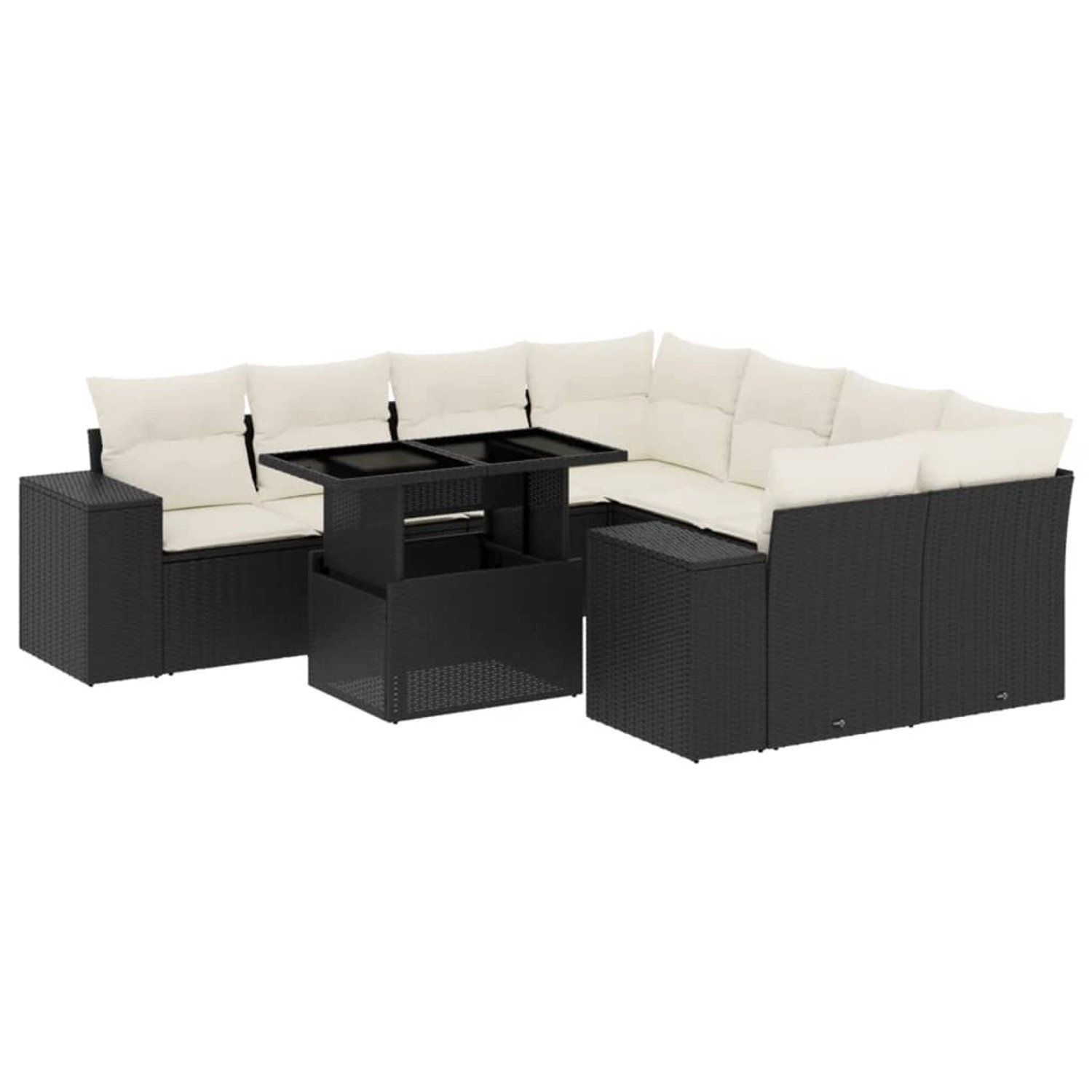 Thumbnail - vidaXL 9-Tlg Garten-Sofagarnitur mit Kissen Schwarz Poly Rattan 3269056