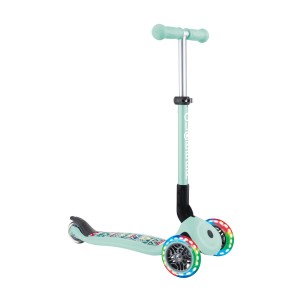 Globber Junior Tretroller in Mint-Tribal mit LED-Leuchtrollen. 3-rädriger Scooter für Kinder.