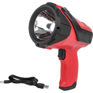 Eufab LED Handscheinwerfer (3W) in Rot/Schwarz mit USB-Ladekabel. Ideal für Auto & Freizeit.