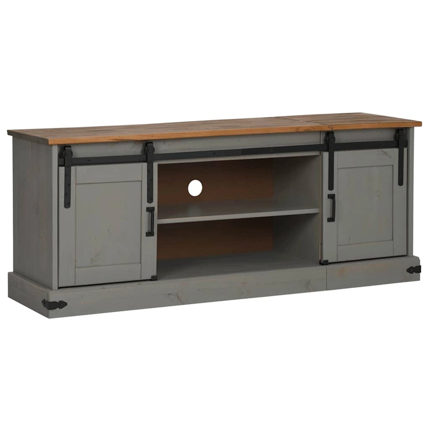 vidaXL TV-Schrank HALDEN 2 Schiebetüren Grau 150x40x60 cm Massivholz 4018415