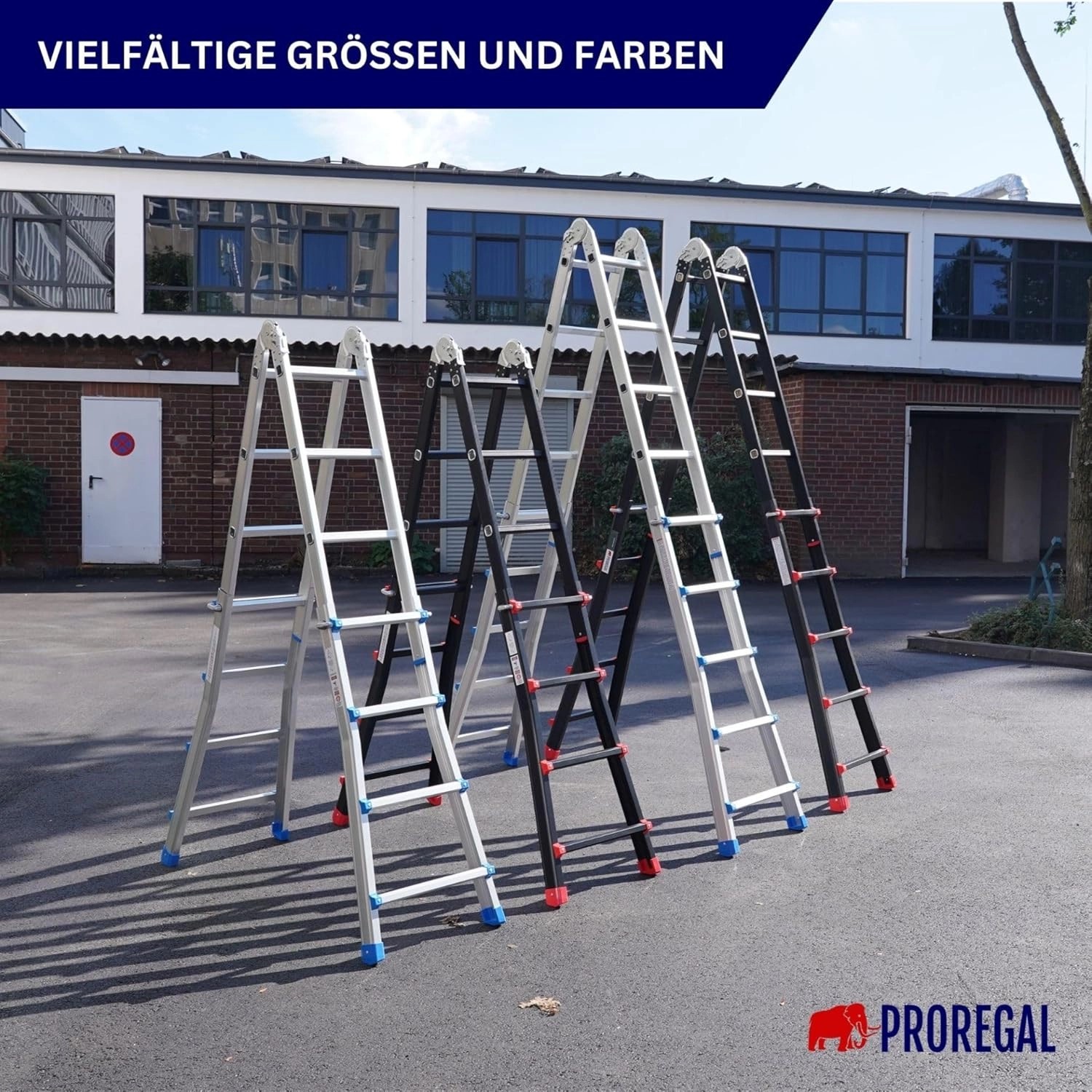 PROREGAL Sprossen-Mehrzweckleiter APOLLO 3-In-1 Aluminiumleiter 4x5 Sprossen Bis Zu 5 M Höhe 150 kg Traglast Silber Klappleiter Stehleiter_8
