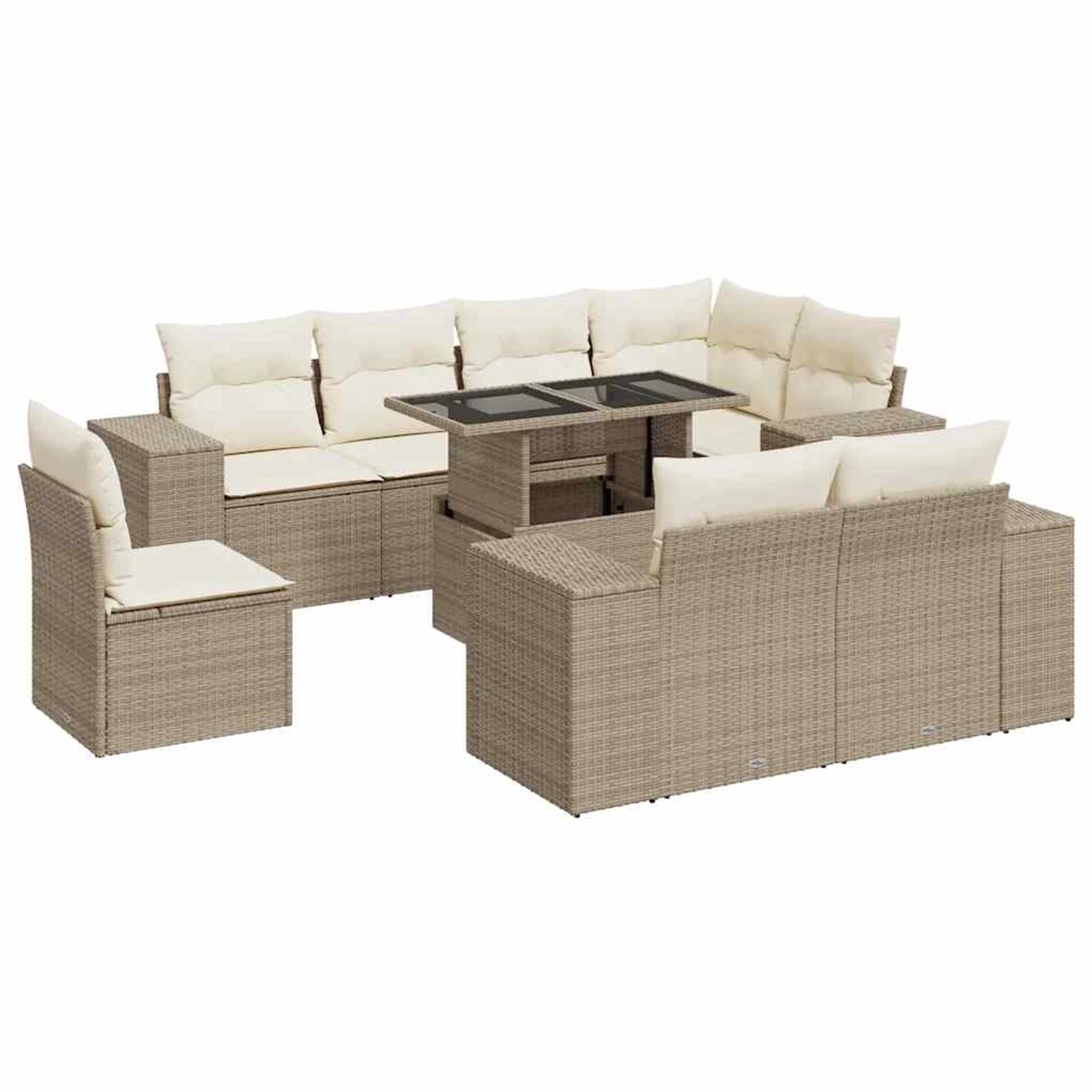 vidaXL 9-Tlg Garten-Sofagarnitur mit Kissen Beige Poly Rattan 3326819 günstig online kaufen