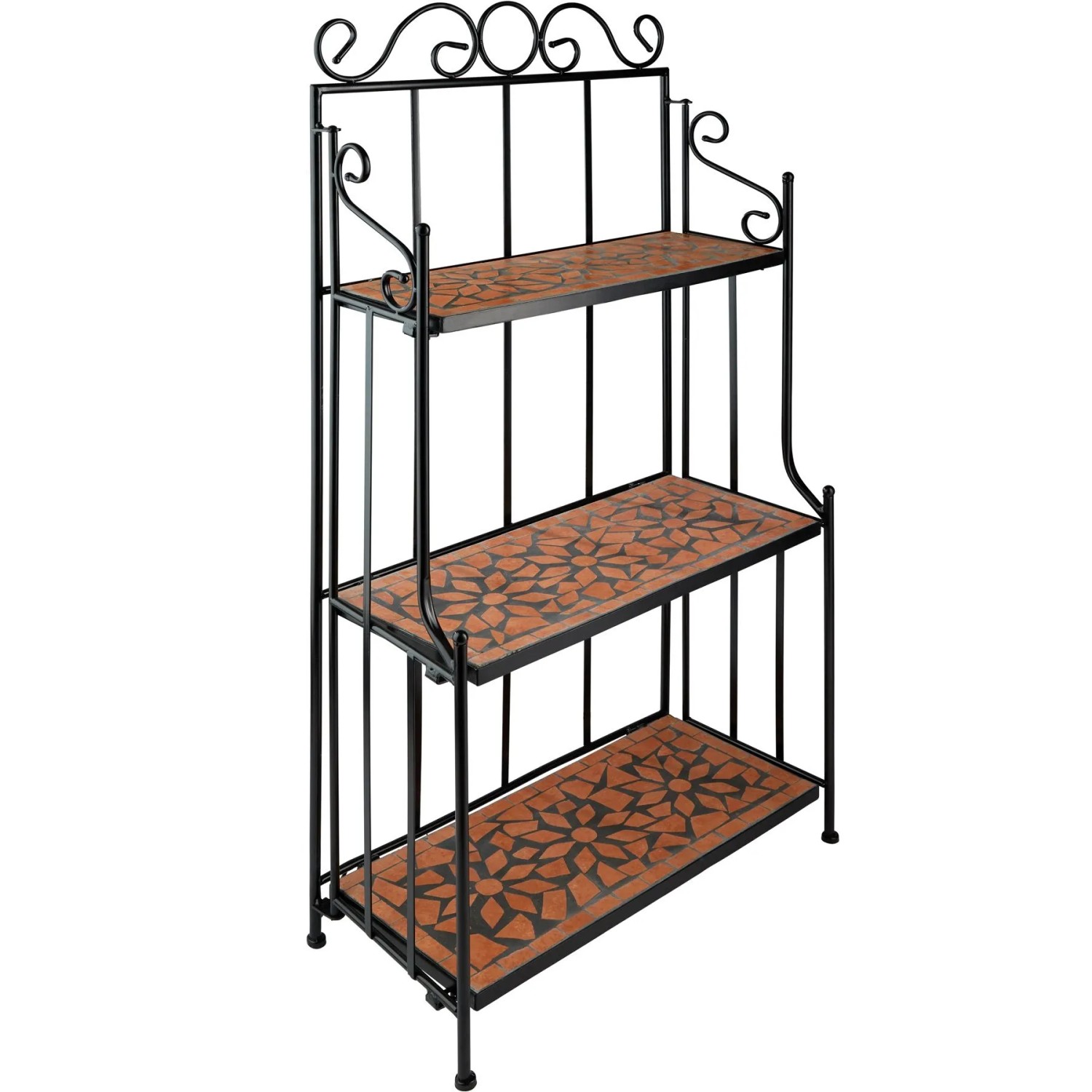 Tectake Metallregal  Mit 3 Mosaikböden Geschwungene Verzierungen  61 x 29 x 114 cm Terracotta