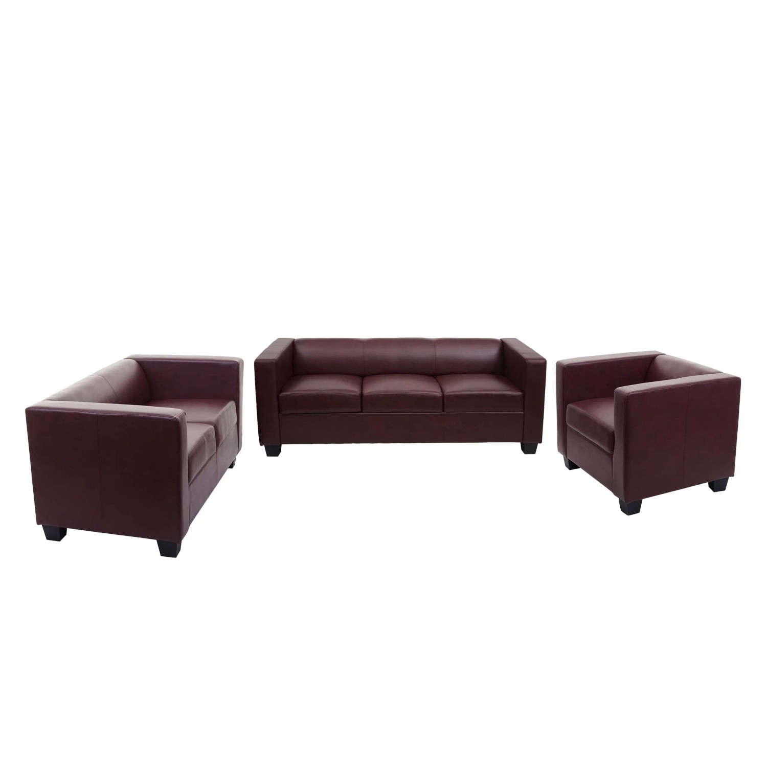 MCW 3-2-1 Sofagarnitur Lille Kunstleder Rot-Braun