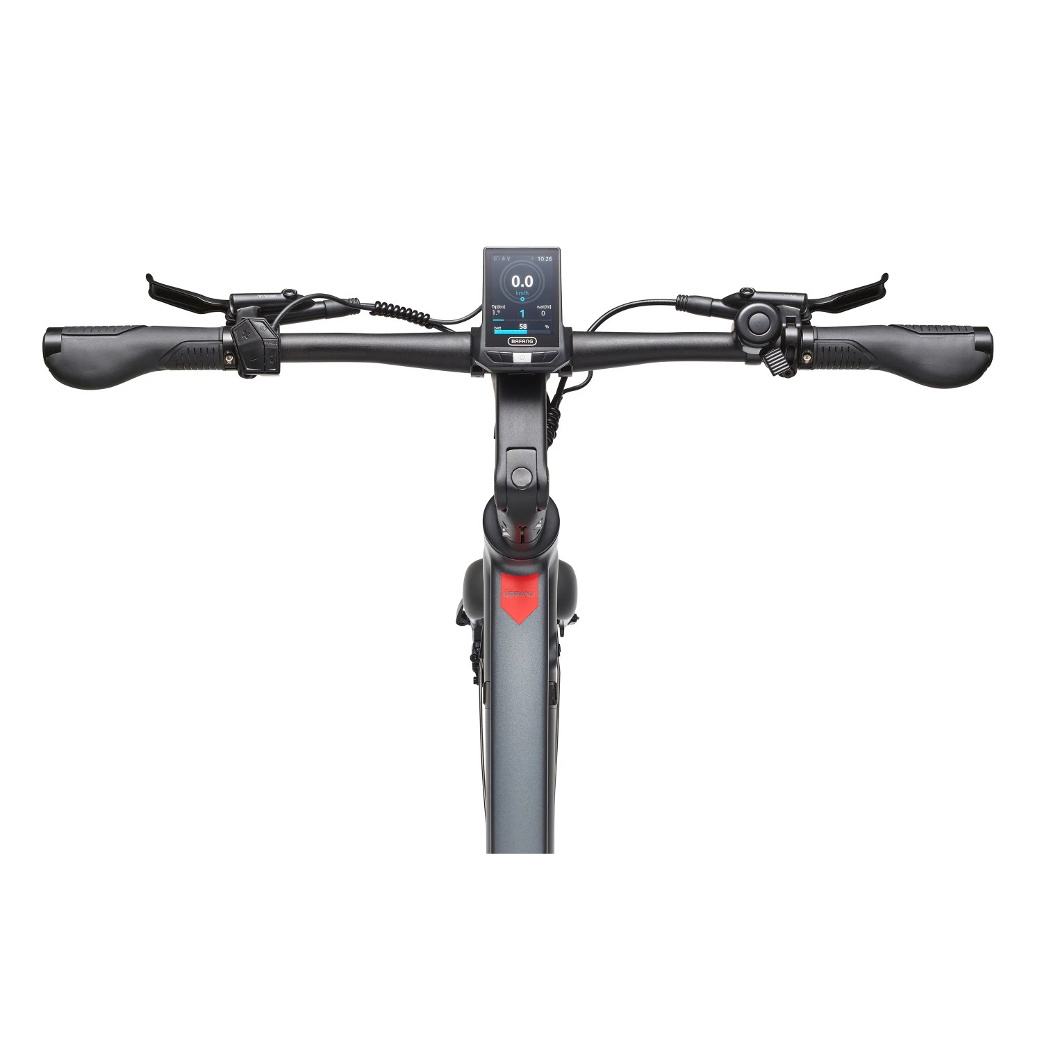 TELEFUNKEN UH220 E-Bike: Lenkeransicht mit Display, Bremsen und ergonomischen Griffen.