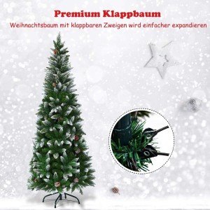 Costway Künstlicher Bleistift Weihnachtsbaum mit Kiefernzapfen 180cm