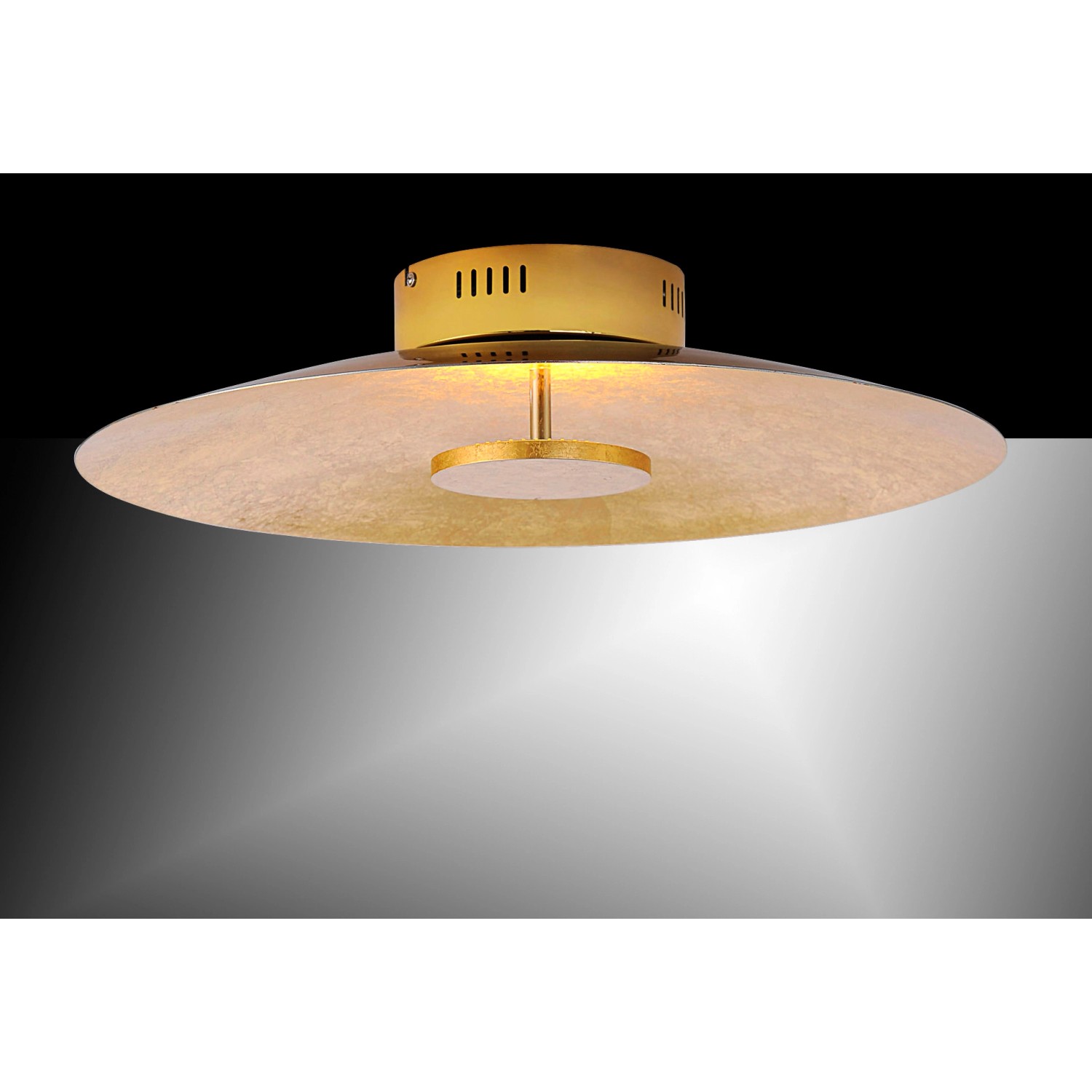 Goldene LED-Deckenleuchte Plate von Paul Neuhaus, Ø 50 cm, warmweißes Licht.