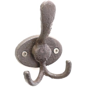 Wandhaken aus Gusseisen in Antik-Schwarz mit zwei Haken für Gartendekoration.