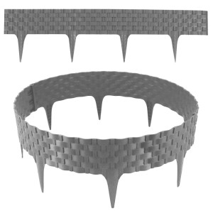Aquagart Rasenkante Rattanoptik I Grau I 16x80 cm Module I Kunststoff Beeteinfassung Für Beet und Rasenabgrenzungen I Flexible Beetumrandung