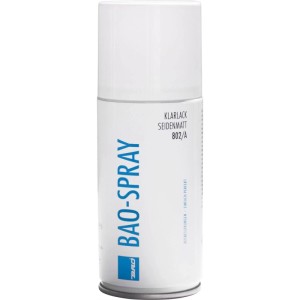 Bao Klarlackspray matt 300 ml für Möbel. Weiße Spraydose mit blauem Logo und weißer Kappe.
