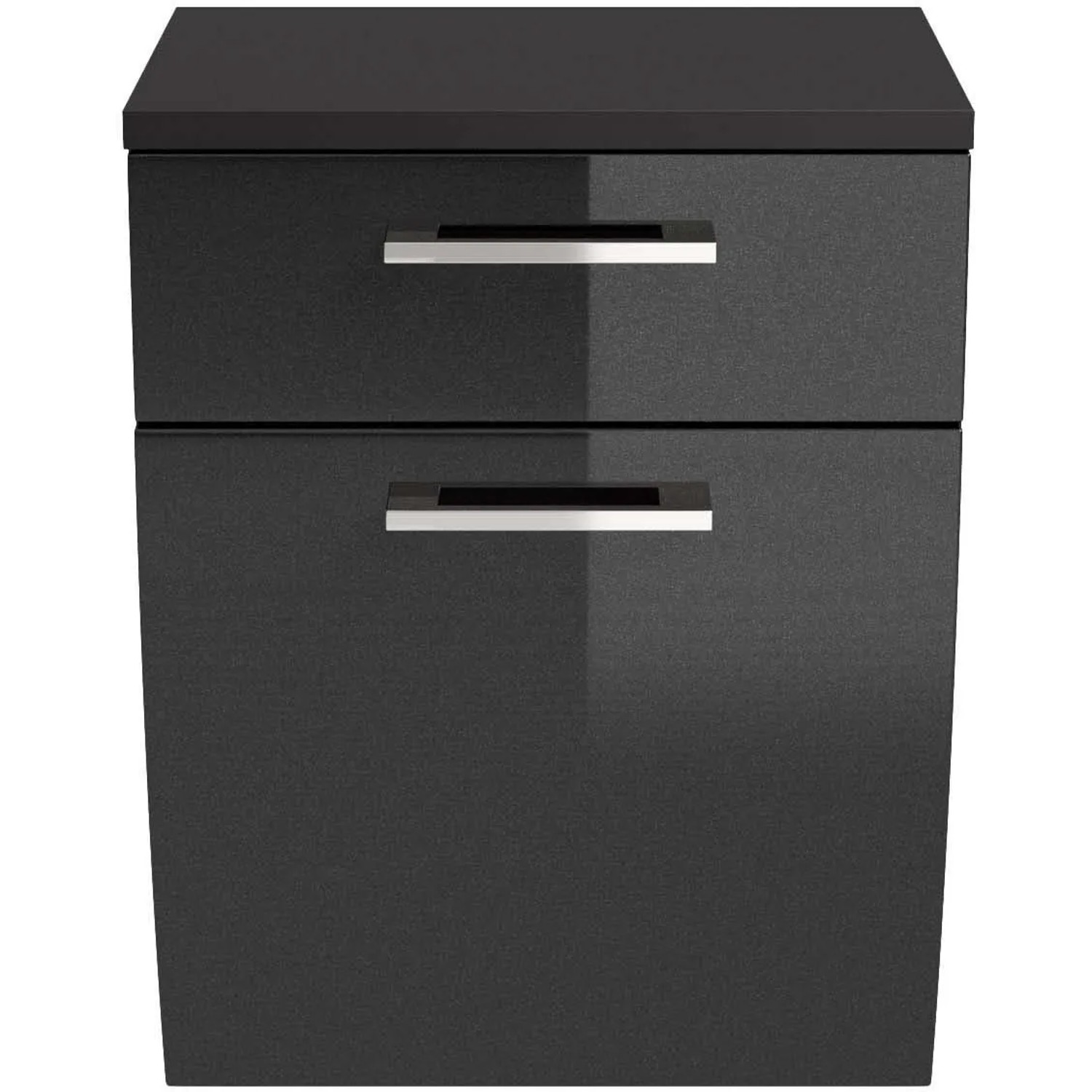 Posseik Bad-Hängeschrank Rima, anthrazit, 40 cm breit, mit zwei Schubladen und silbernen Griffen.