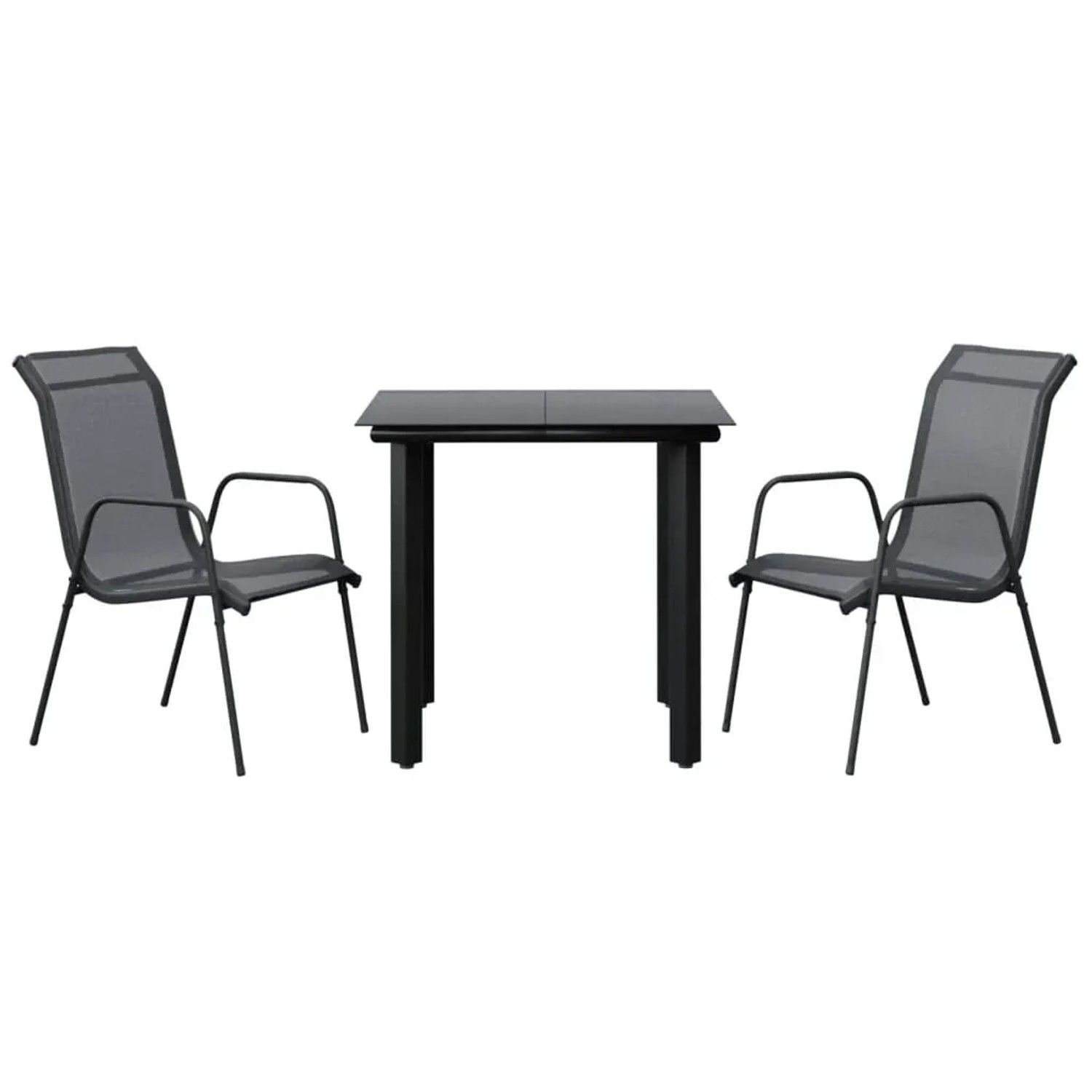 vidaXL 3-Tlg Garten-Essgruppe Schwarz Stahl und Textilene 3200690