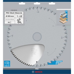 Bosch Kreissägeblatt Multi Material, 305 mm, 96 Zähne für präzise Schnitte.
