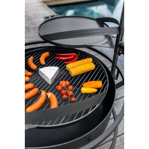 CookKing Grillplatte Stahl Ø 50 cm für Feuerschale Bandito/Montana X mit Grillgut.