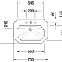 Technische Zeichnung Duravit Waschbecken 1930, 70 cm, weiß, mit Maßen.
