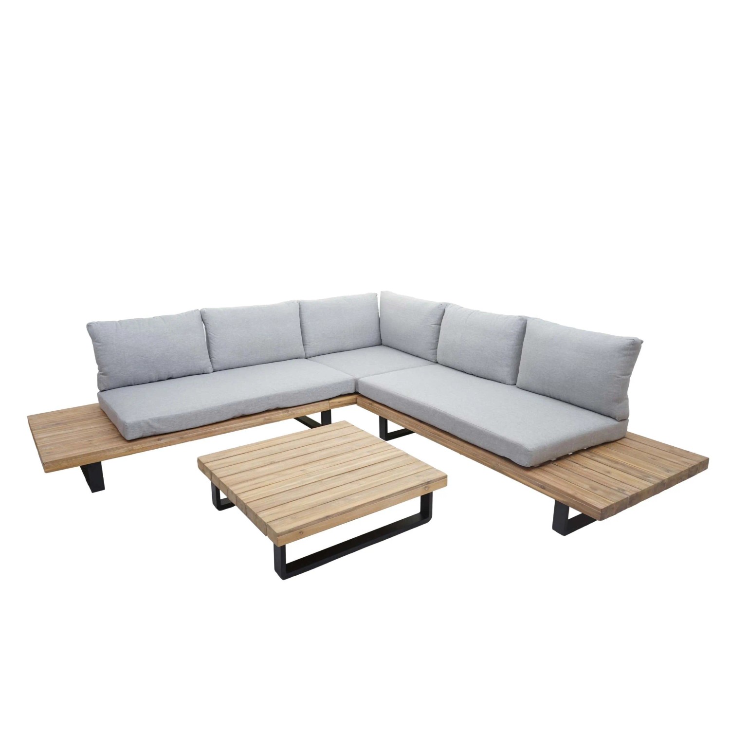 PROREGAL Garten-Garnitur Garnitur Sitzgruppe Lounge-Set Spun Poly Akazie Holz FSC Alu Hellbraun Polster Hellgrau