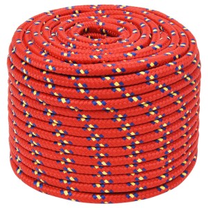 Gerolltes, rotes Bootsseil (12mm, 100m) aus Polypropylen. Boot-Zubehör.