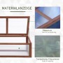 Outsunny Gewächshaus: Detailansicht von braunem Tannenholzrahmen und transparenten Polycarbonatplatten. Winterfester Schutz.