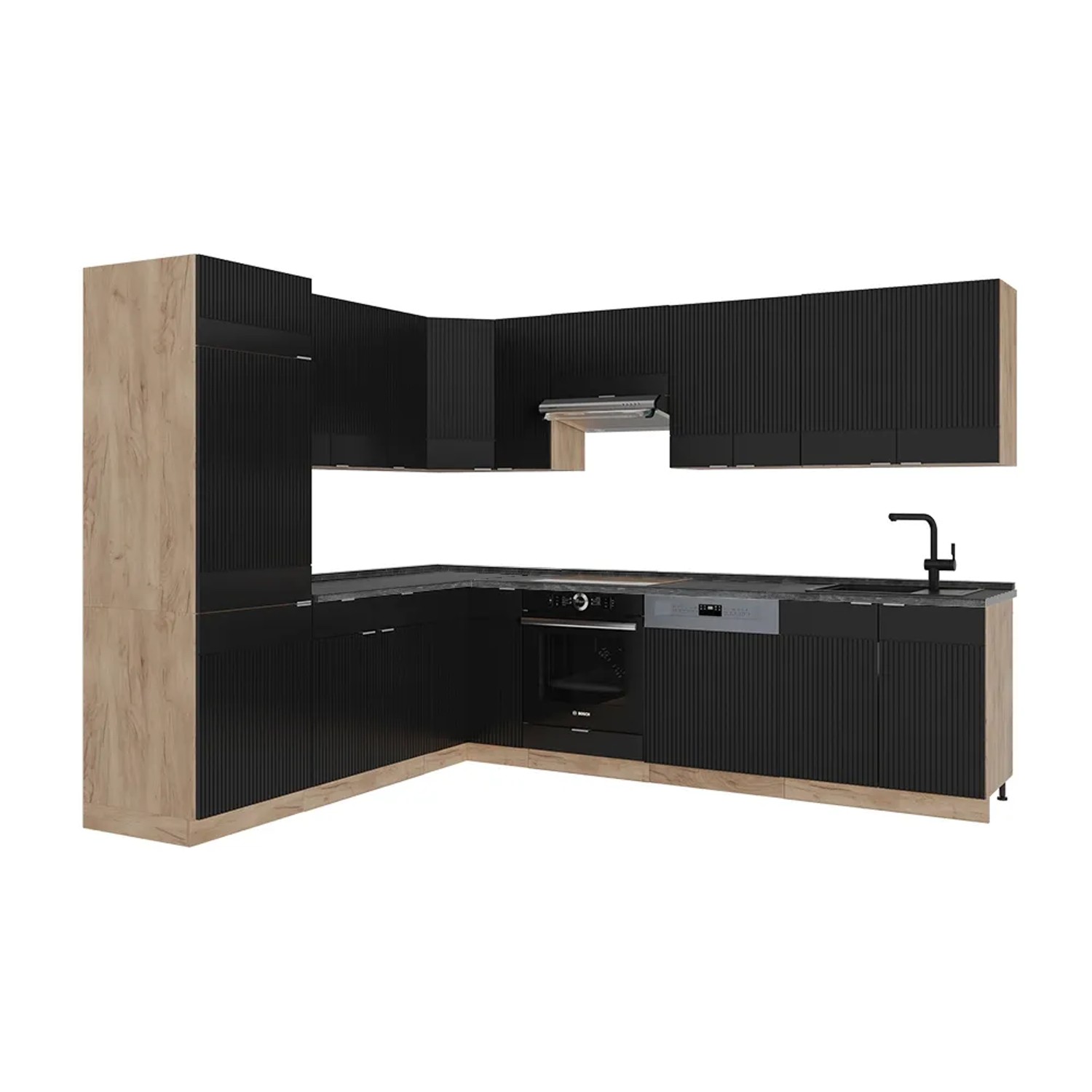 Vicco Fame-Line Eckküche Schwarz gestreift/Goldkraft Eiche 227 x 287 cm AP Anthrazit ohne E-Geräte