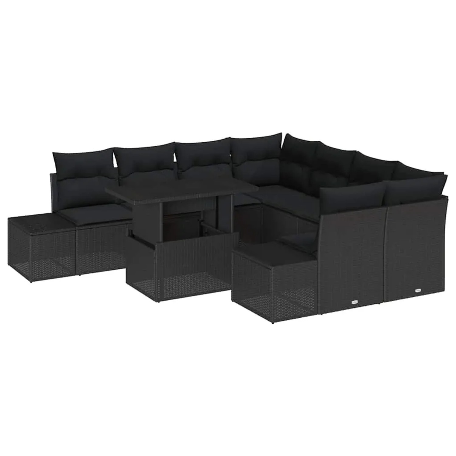 vidaXL Sofa Set mit Kissen 9-Tlg Schwarz Poly-Rattan 3349159