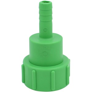 Grüner IBC Adapter S60x6 auf 0,75 Zoll Schlauchtülle mit Verdrehschutz für Regentonnen.