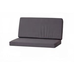 Anthrazitfarbenes Gartenkissen-Set für 2-Sitzer Polyrattanmöbel, bestehend aus Sitz- und Rückenkissen.
