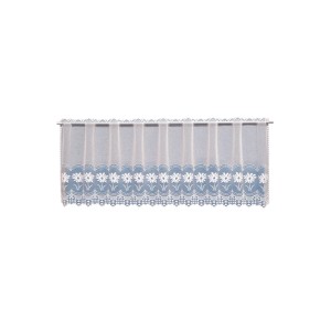 Weiße Bistrogardine (45x130 cm) mit Blumenmuster, ideal für Küchenfenster.