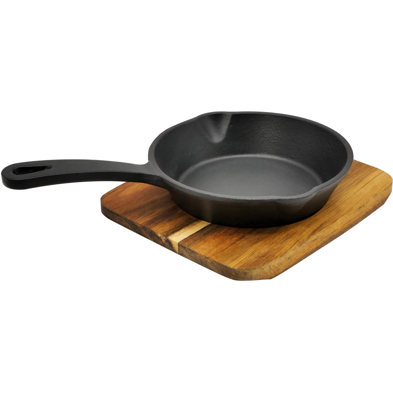 Steuber Grill-Gusspfanne mit Akazien Holzbrett Ø 15 cm Schwarz günstig online kaufen