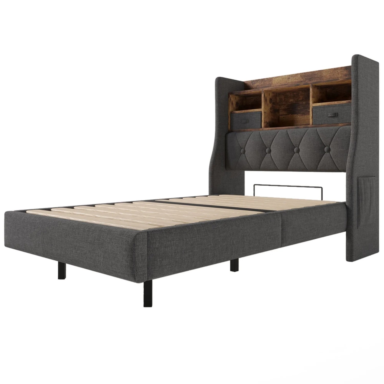 okwish Polsterbett 90x200cm mit LED Licht Einzelbett Grau mit Matratze