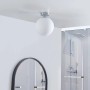Moderne, spritzwassergeschützte LED Deckenlampe in Chrom mit rundem, weißem Glasschirm.