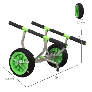 SPORTNOW Kajakwagen aus Aluminium, schwarz/grün, mit großen Rädern und verstellbarer Breite.