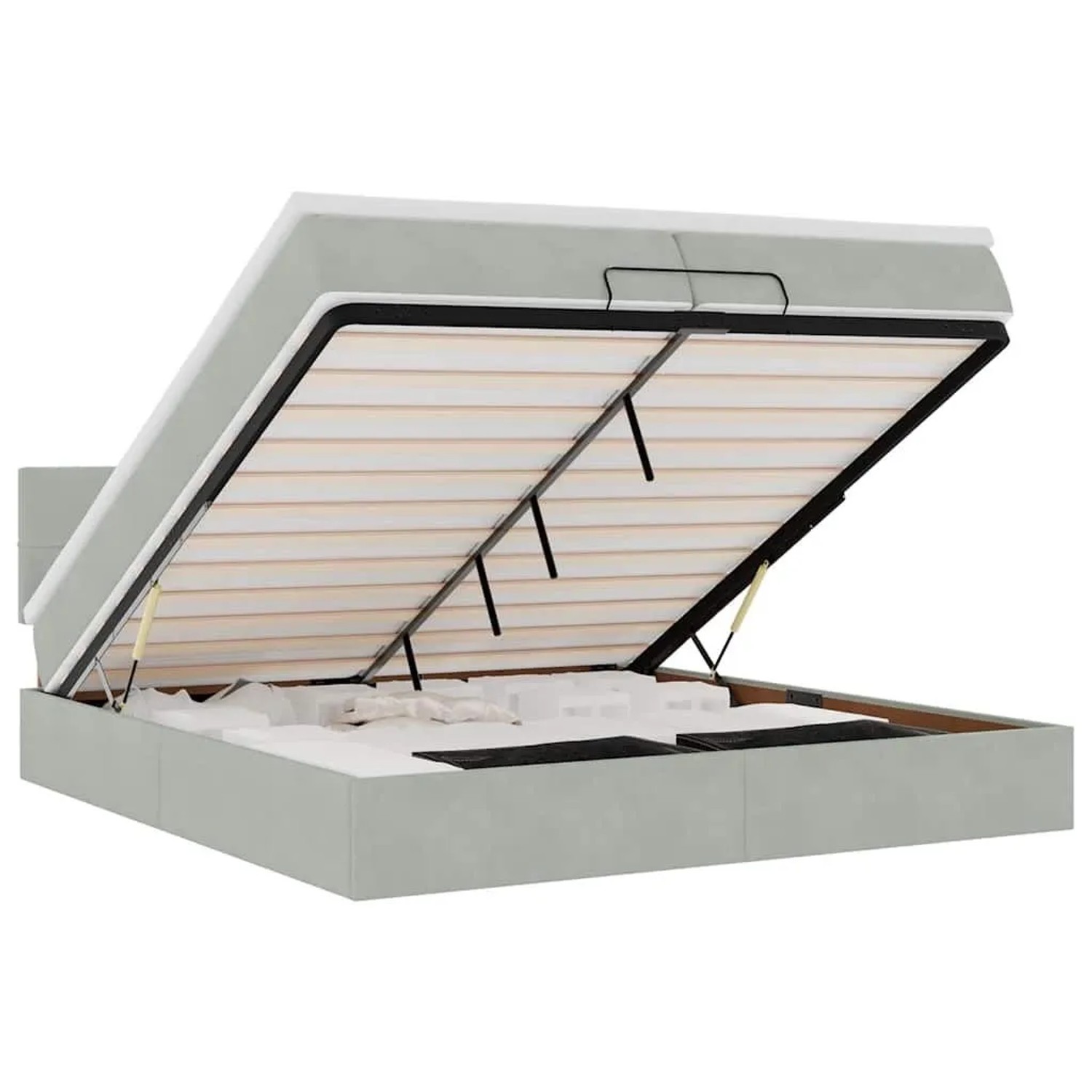 vidaXL Ottoman-Bett mit Matratzen & LEDs Hellgrau 200x200 cm Samt 3312644