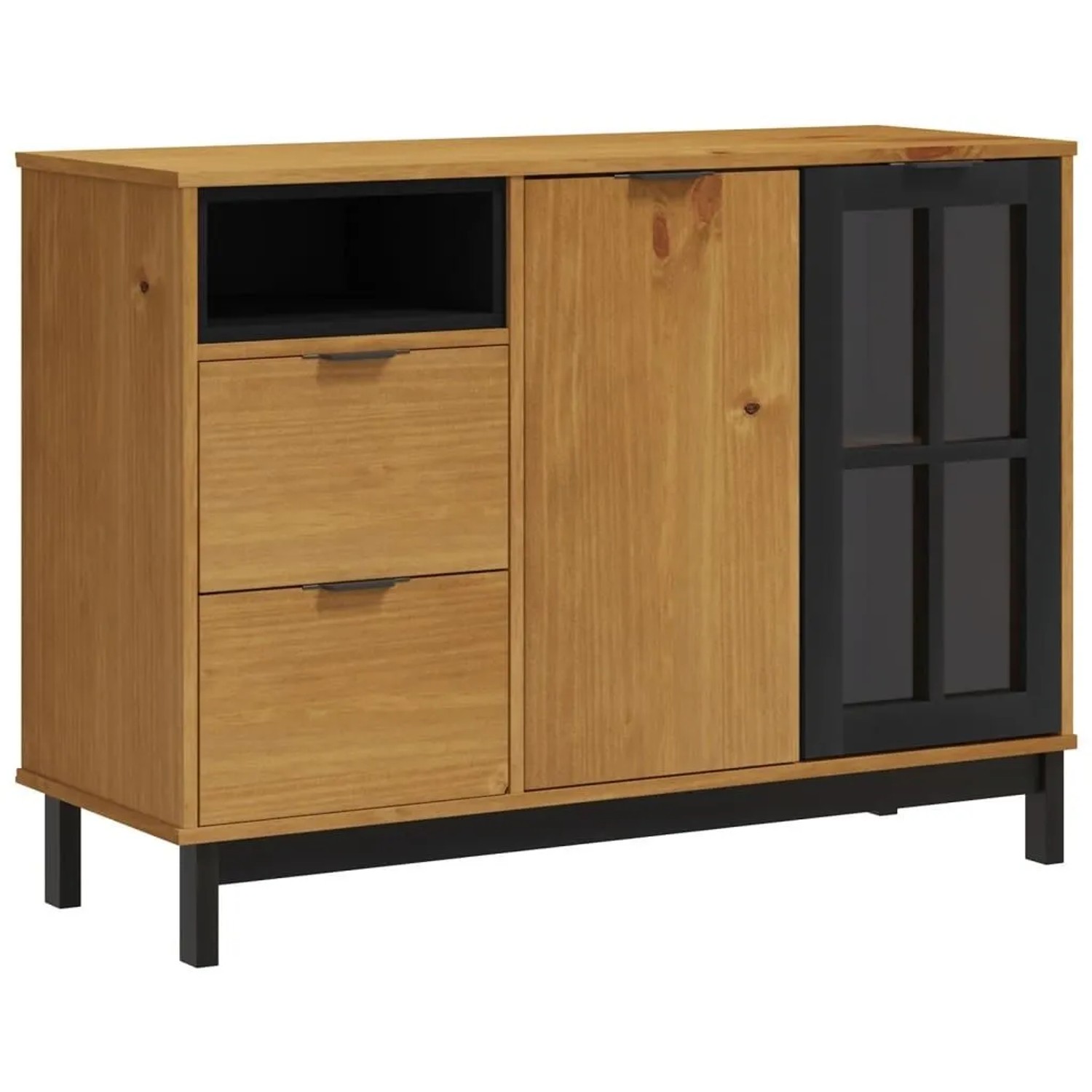vidaXL Sideboard mit Glastür FLAM 110x40x80 cm Massivholz Kiefer 357828