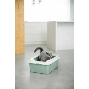 Rotho Katzentoilette Eco Bonnie Tray M in Mistletoe Green mit Katze.