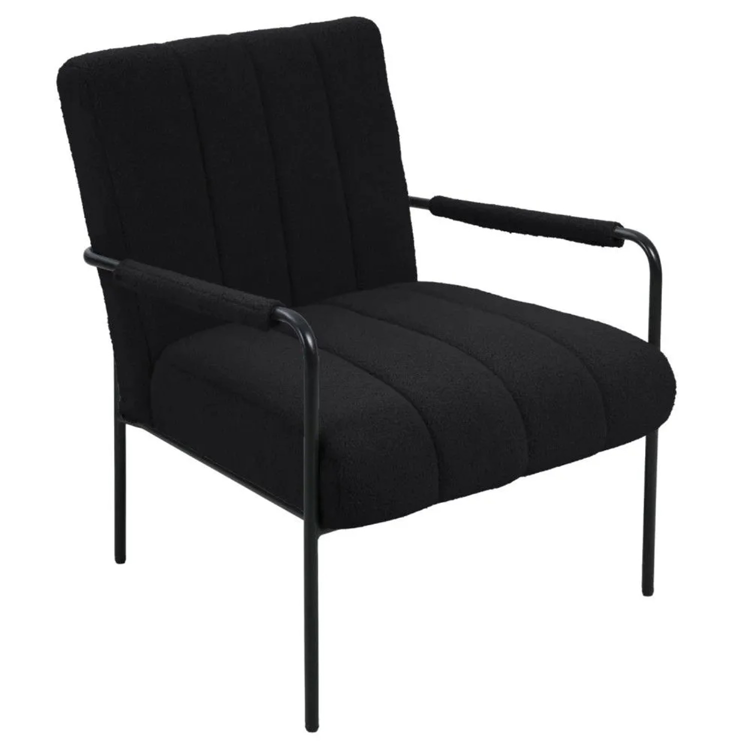 Svita Kyle Loungesessel mit Armlehnen Relaxsessel Loungestuhl Teddyboucle Bezug Schwarz
