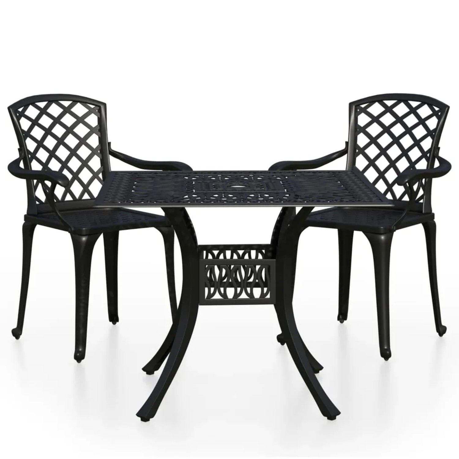Schwarzes 3-tlg. vidaXL Bistro-Set aus Aluminiumguss für den Garten.