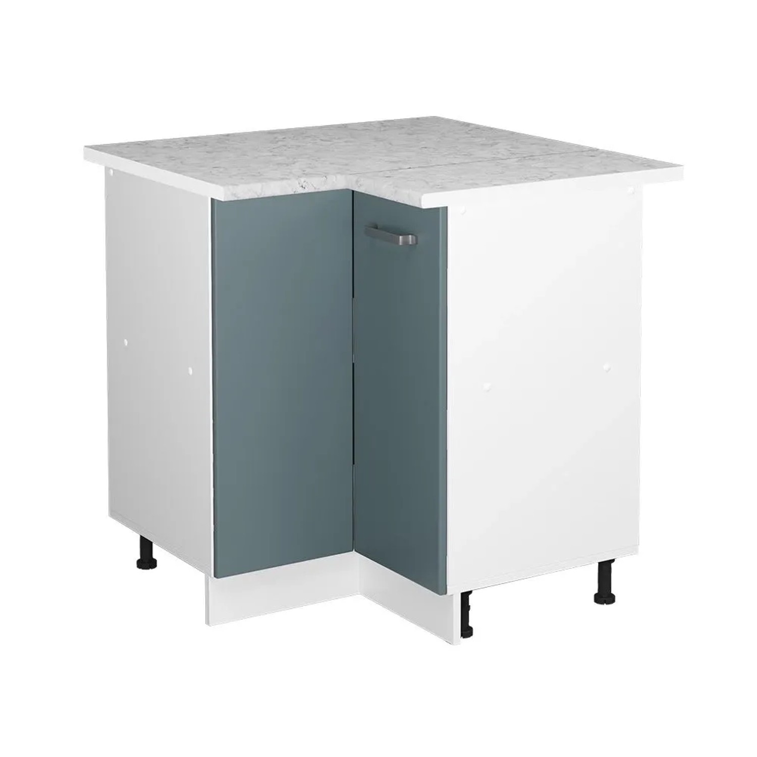 Vicco Eckunterschrank R-Line Küchen Eckschrank Blau-Grau Weiß 76 cm AP Marmor