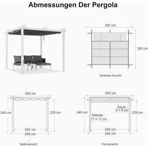 Purple Leaf Pergola 300 cm X 300 cm Pavillon mit Schiebedach Aluminium Wasserdicht