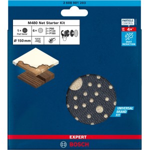 Bosch Expert M480 Netzschleifblatt Set, 7-teilig, Ø 150mm, Körnung K80-180 für Exzenterschleifer.