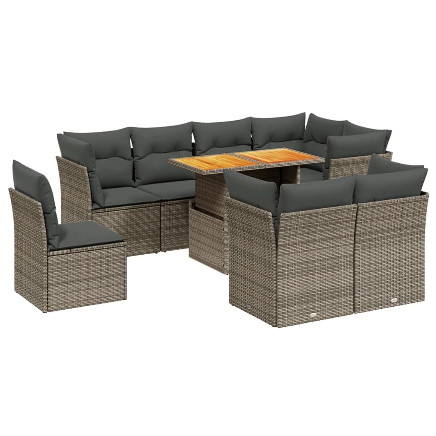 vidaXL 9-Tlg Garten-Sofagarnitur mit Kissen Grau Poly Rattan 3270934 günstig online kaufen