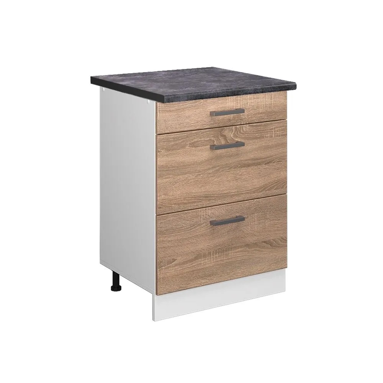 Vicco Küchenunterschrank R-Line Sonoma Weiß 60 cm mit Schubladen AP Anthrazit