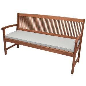 Hellgraue Beautissu Bankauflage Base BK 100x48cm auf Gartenbank.
