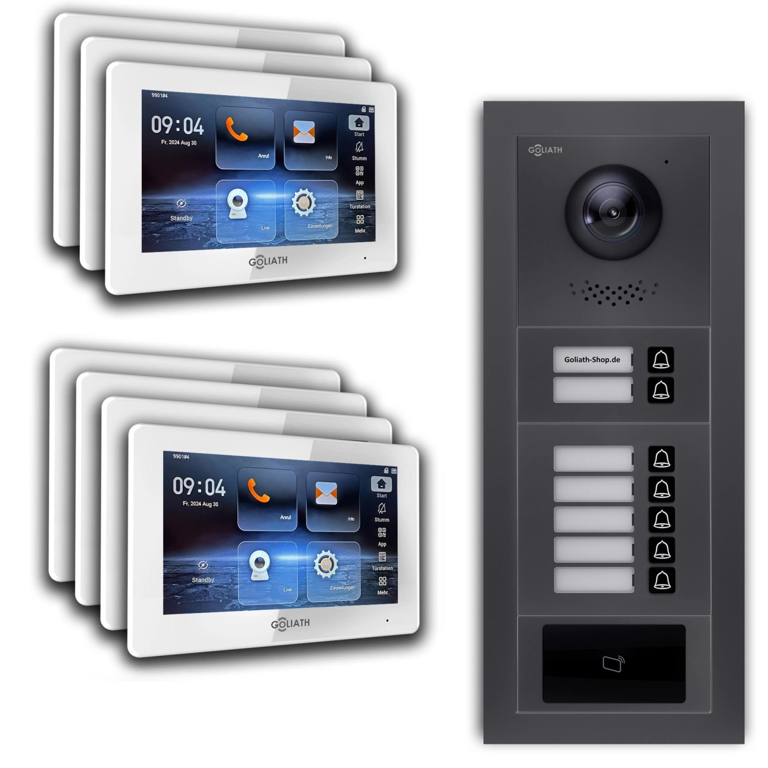Goliath IP Video Türsprechanlage 7 Familienhaus 7 Zoll Weiß RFID App Anthrazit Unterputz