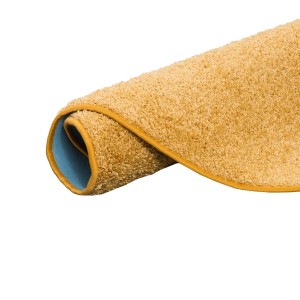 Gerollter, runder, curryfarbener Snapstyle Hochflor Teppich Mona, 100x100 cm.