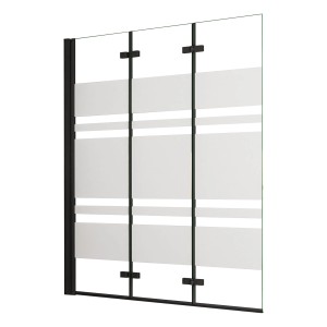 AICA Faltwand, 130x140cm, schwarz, 3-teilig, Badewannenaufsatz mit Streifen-Dekor.