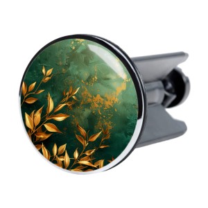 Sanilo Waschbeckenstöpsel Greego mit grün-goldenem Blattmuster für alle Waschbecken.