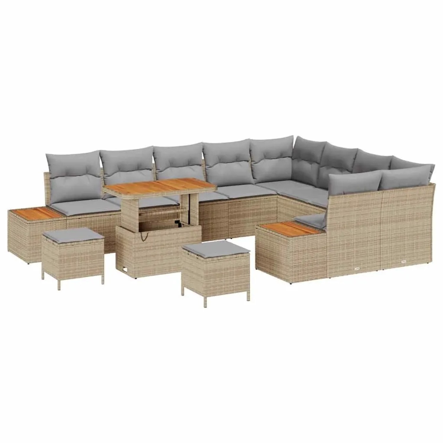 vidaXL Gartensofa-Set mit Kissen mit Speicher 12 Stk Beige Poly Rattan 3364 günstig online kaufen