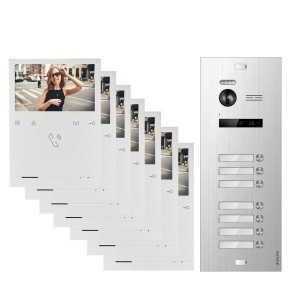 Balter Evo Video Türsprechanlage für 7 Familien mit 7 Monitoren, 2-Draht Bus, Silber.