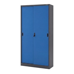 JAN NOWAK Büro-Metallschrank mit Schiebetüren Anthrazit-Blau KUBA 185x90x40 cm